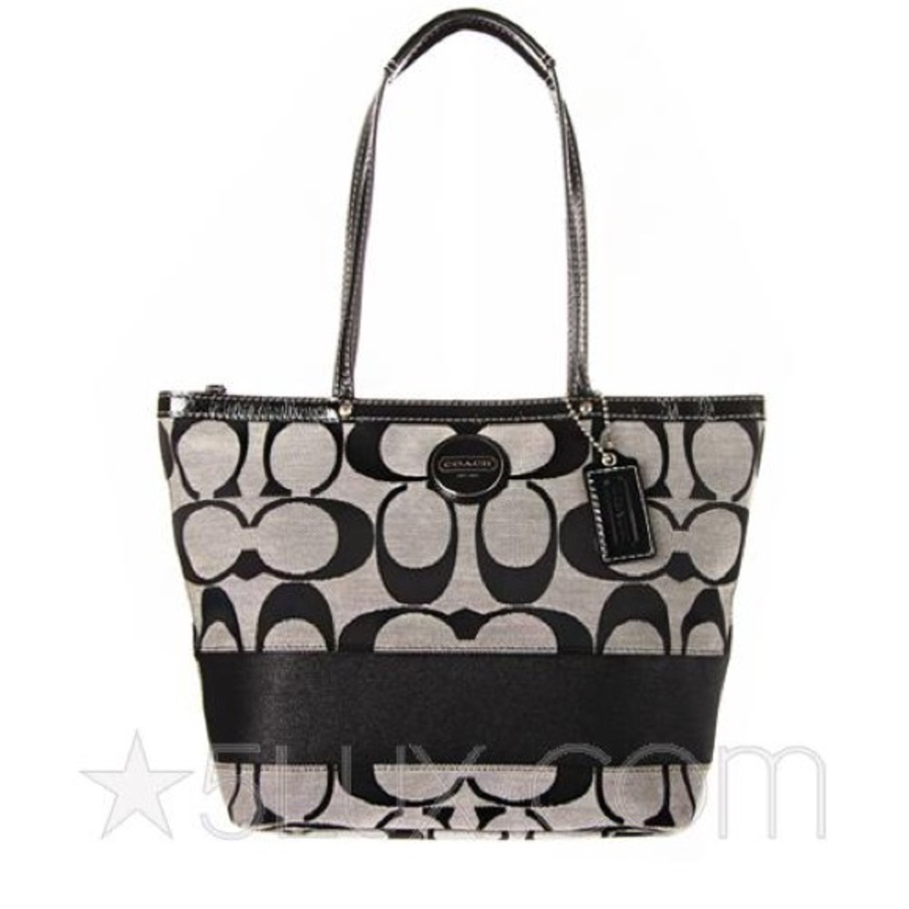 Black and grey coach purse